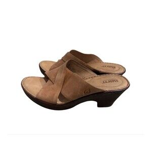 Born Coney Platform Sandal Tan Leather Crisscross Open Toe Slip On Heels 10M